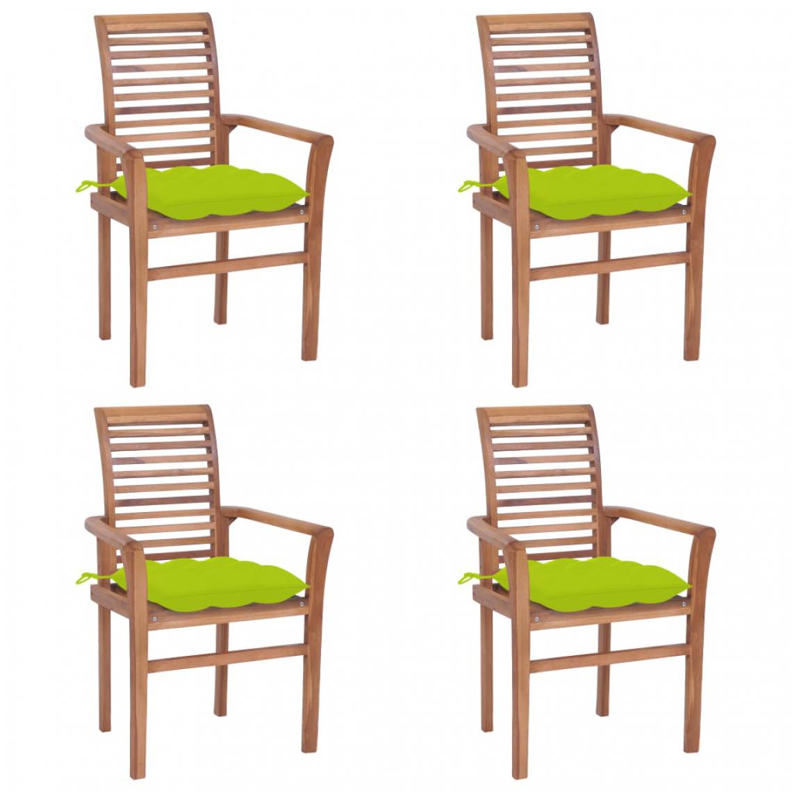 Vidaxl - vidaXL Chaises à dîner 4pcs avec coussins vert vif Bois de teck solide - Chaises de jardin