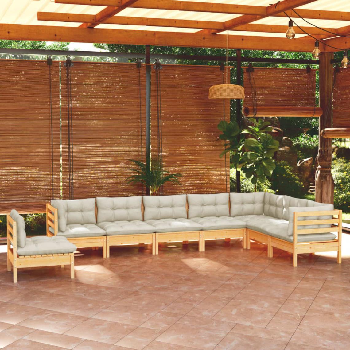Vidaxl - vidaXL Salon de jardin 8 pcs avec coussins crème Bois de pin solide - Ensembles canapés et fauteuils