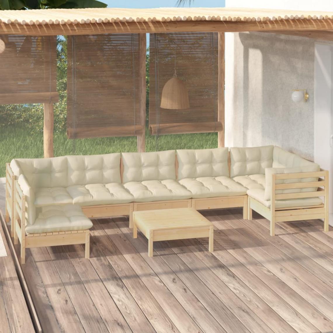 Vidaxl - vidaXL Salon de jardin 8 pcs avec coussins crème Bois de pin - Ensembles canapés et fauteuils