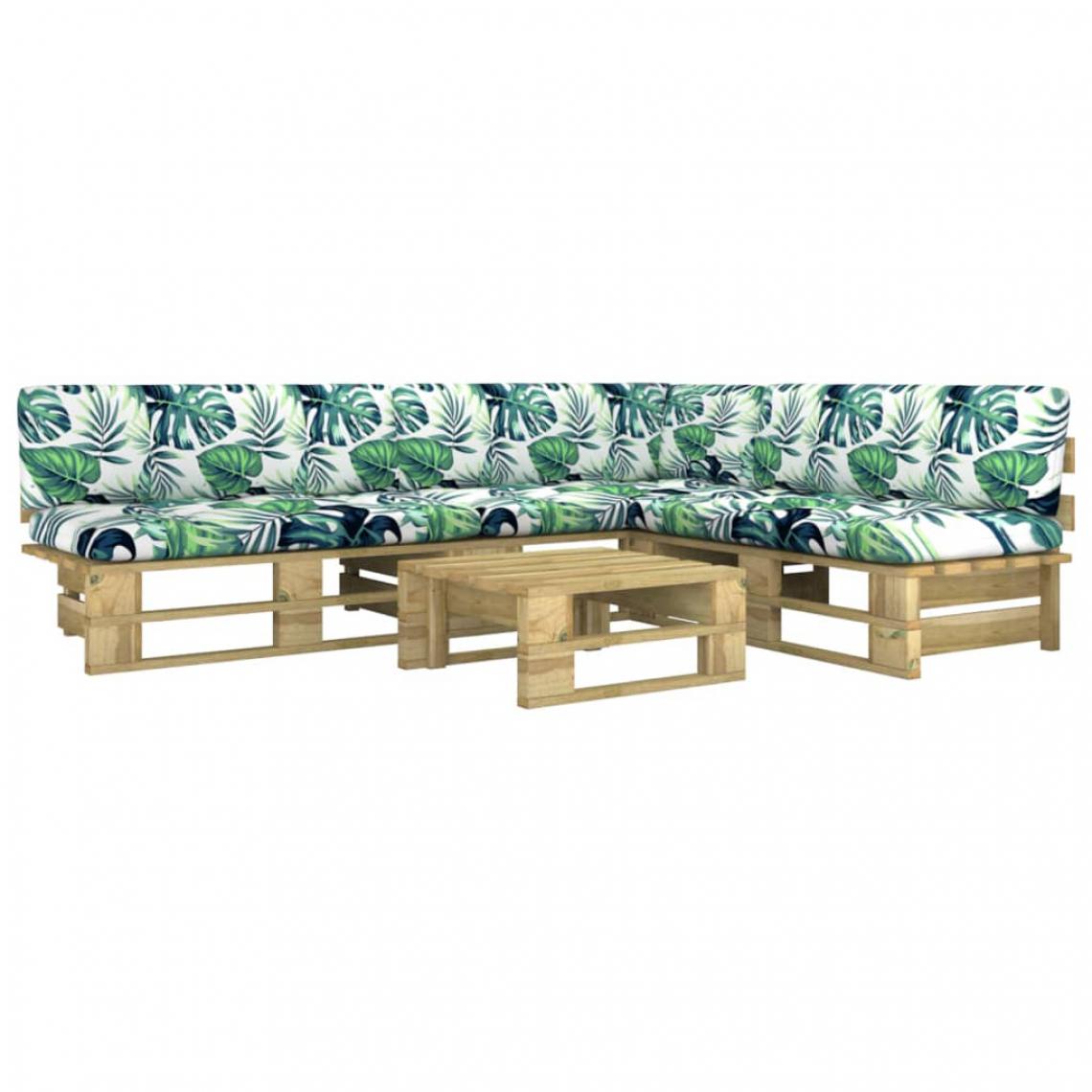 Vidaxl - vidaXL Salon de jardin palette 4pcs avec coussins Pin imprégné de vert - Ensembles canapés et fauteuils