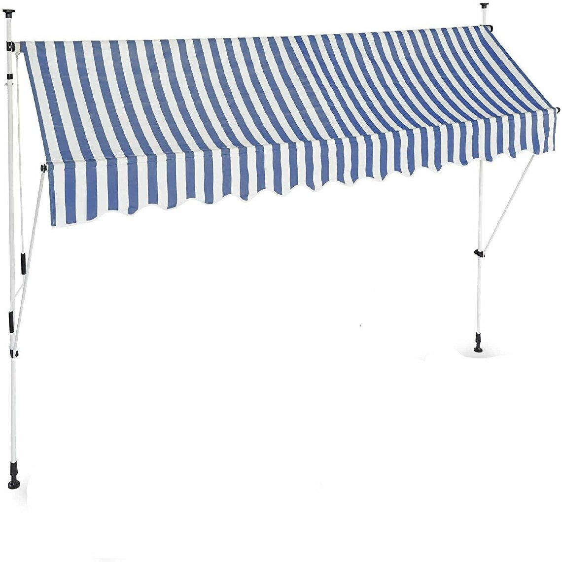 Helloshop26 - Store banne télescopique de balcon manivelle hauteur réglable résistant uv polyester acier 350 x 120 cm blanc et bleu 13_0001620_2 - Store banne