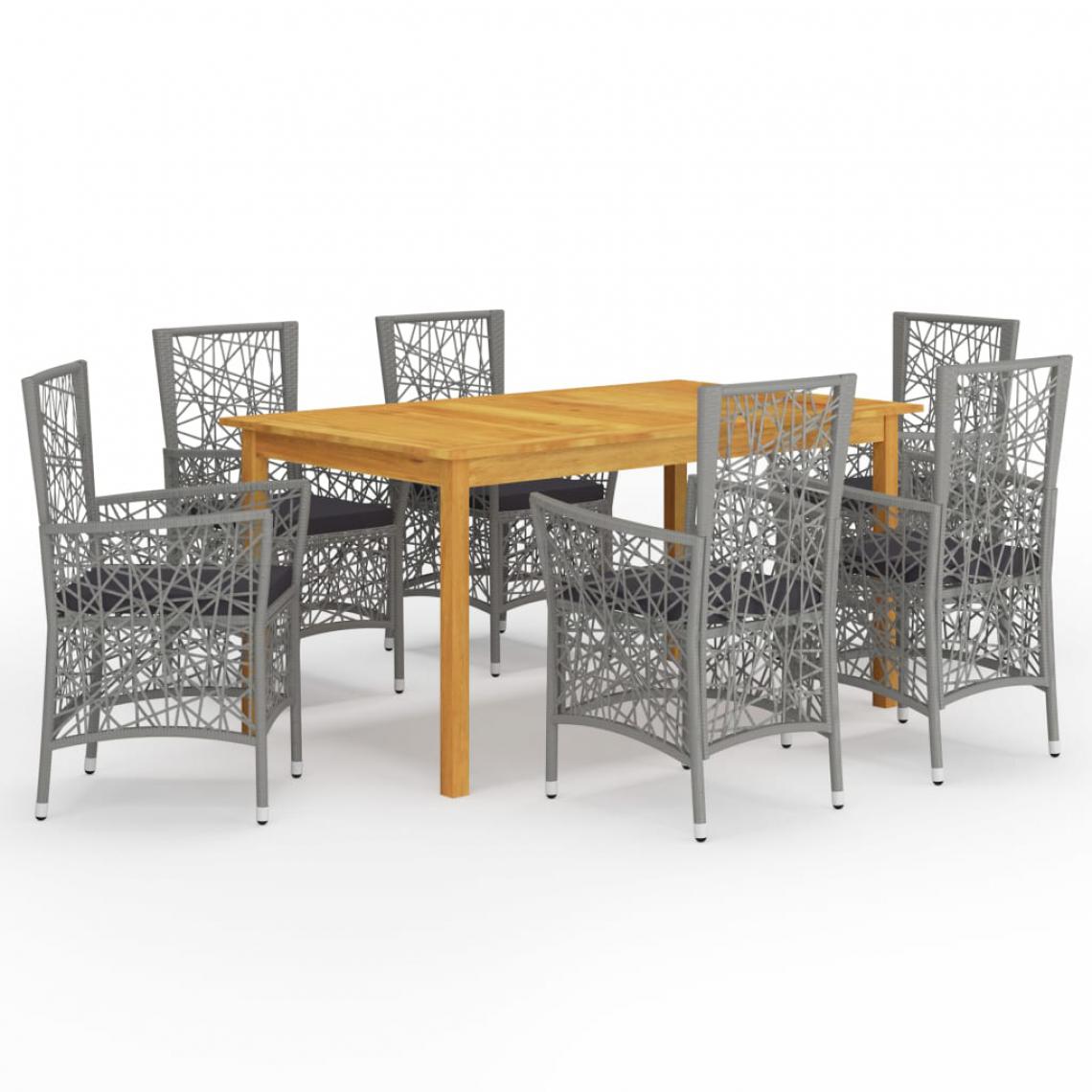 Chunhelife - Ensemble de salle à manger de jardin 7 pcs Gris - Ensembles tables et chaises