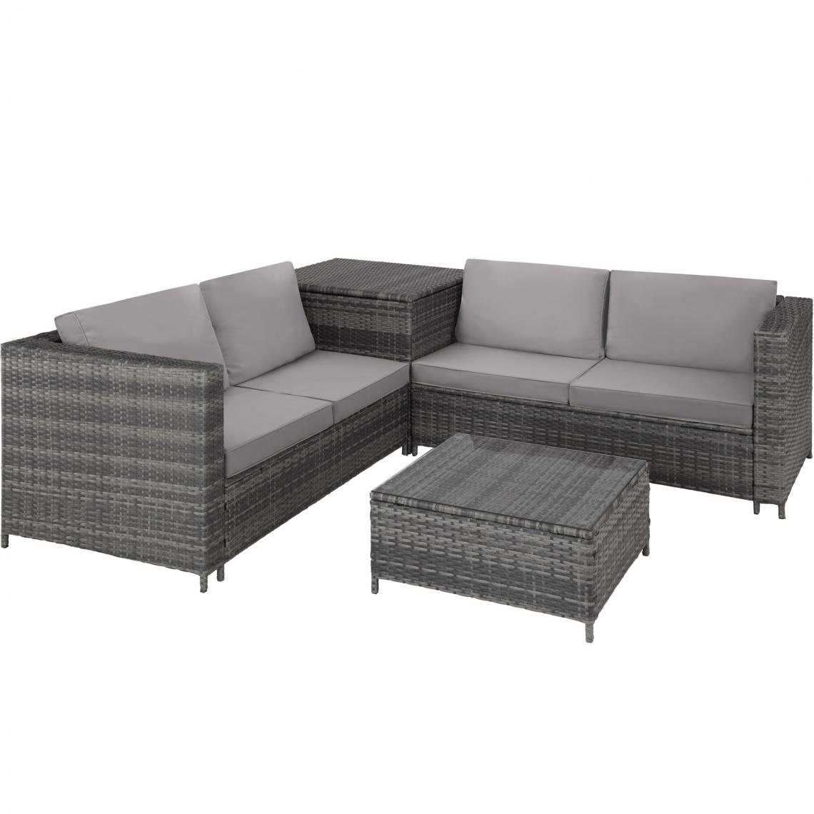 Tectake - Canapé de jardin SIENNE 4 places avec coffre de rangement - gris/gris clair - Ensembles canapés et fauteuils