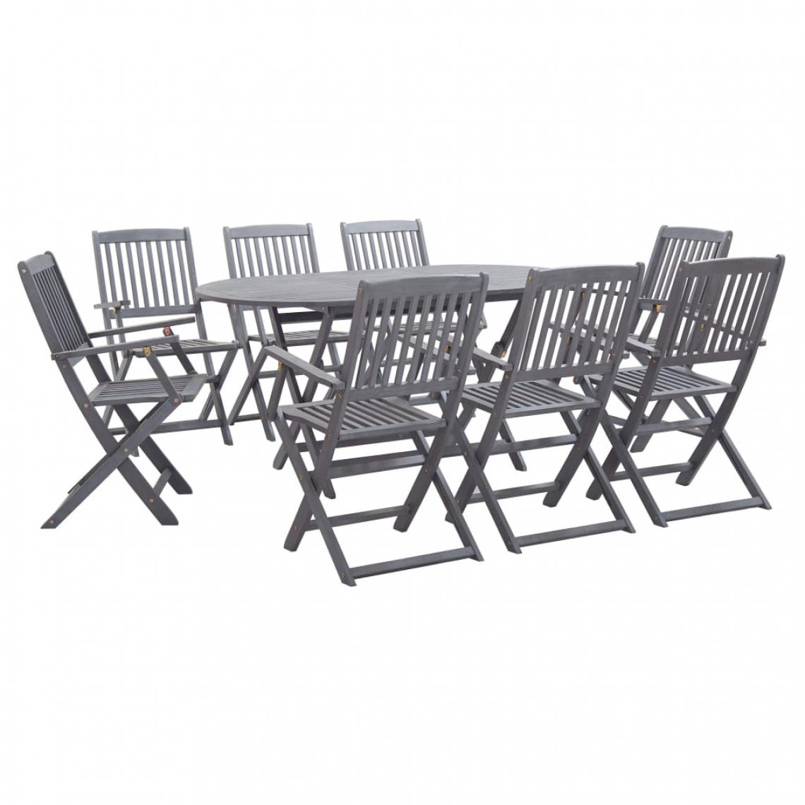 Chunhelife - Mobilier à dîner de jardin 9 pcs Bois d'acacia massif Gris - Ensembles tables et chaises