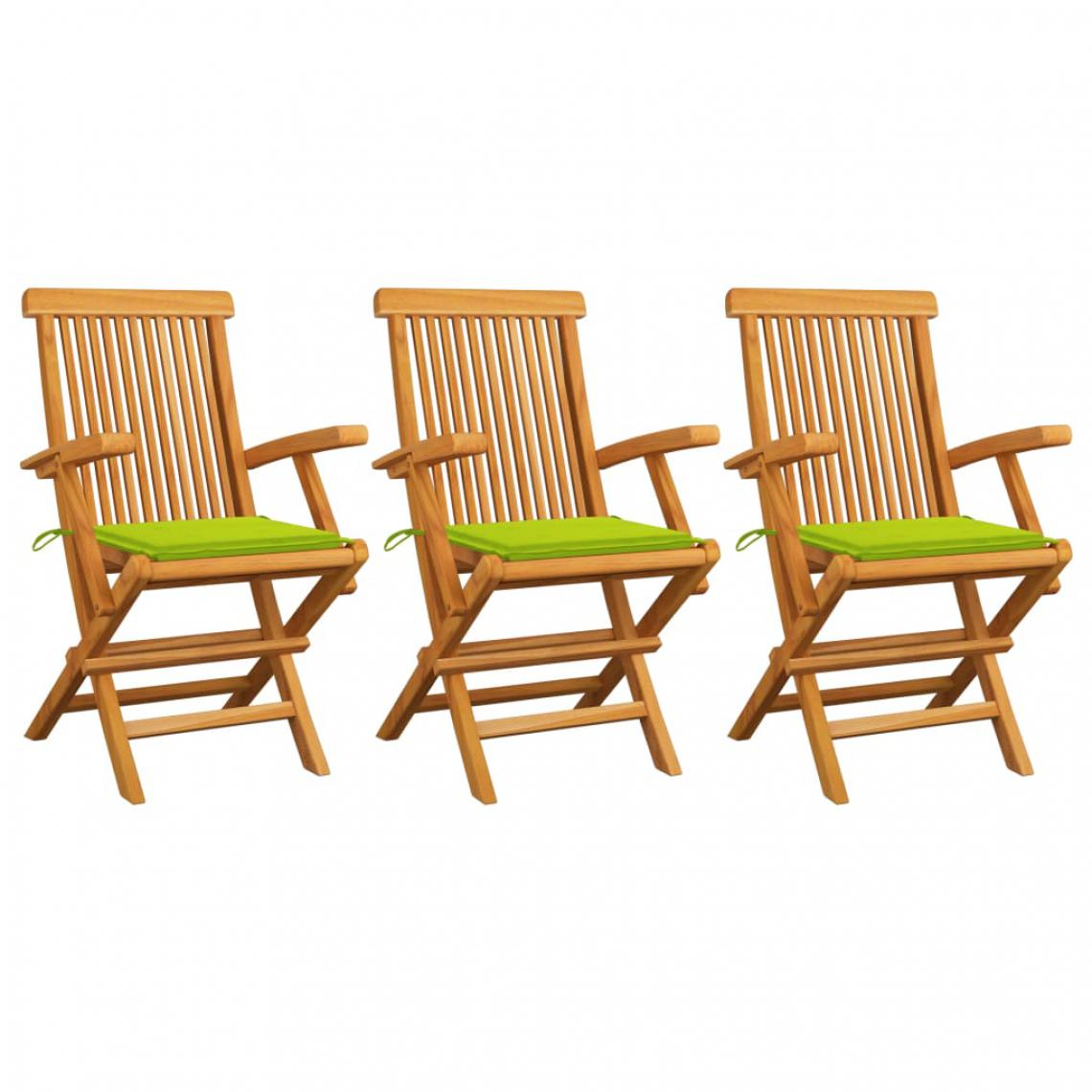 Vidaxl - vidaXL Chaises de jardin avec coussins vert vif 3 pcs Bois de teck - Chaises de jardin