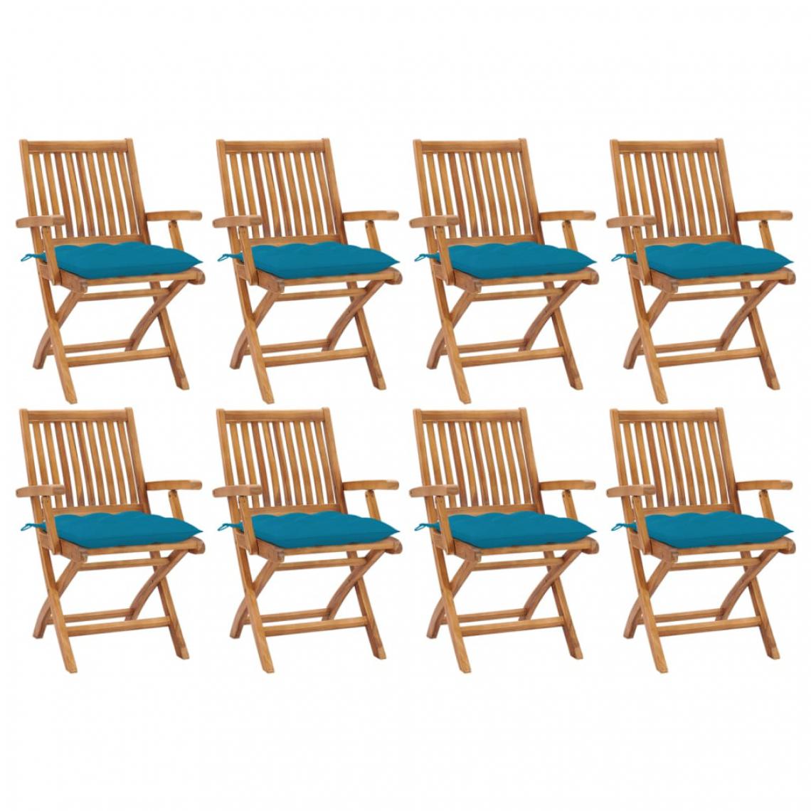 Vidaxl - vidaXL Chaises pliables de jardin avec coussins 8 pcs Teck solide - Chaises de jardin