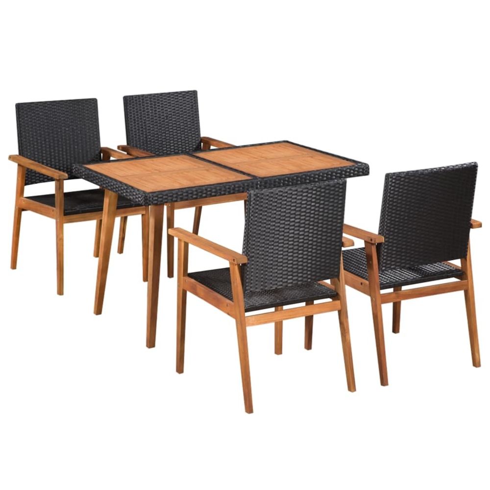 Uco - UCO Mobilier à dîner de jardin 5 pcs Résine tressée Noir et marron - Ensembles tables et chaises