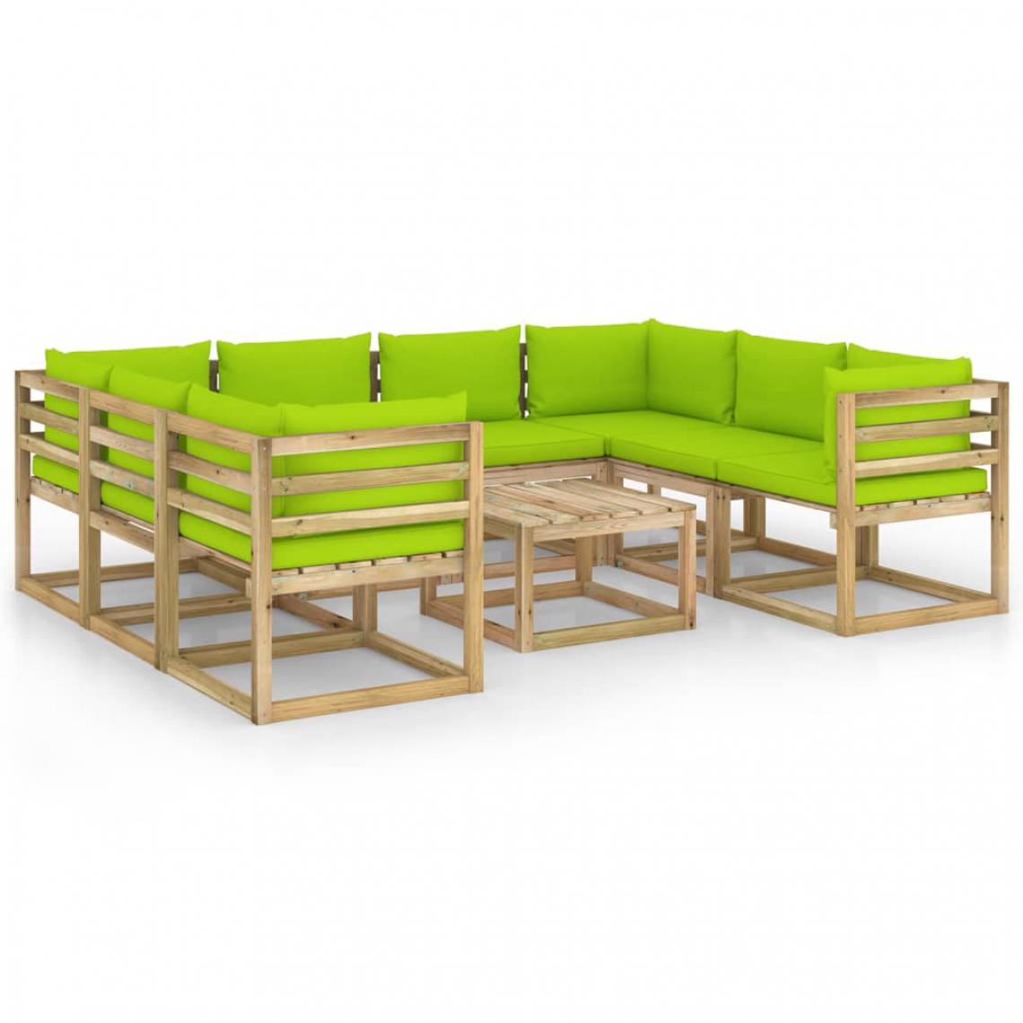 Vidaxl - vidaXL Salon de jardin 9 pcs avec coussins Bois de pin imprégné - Ensembles canapés et fauteuils