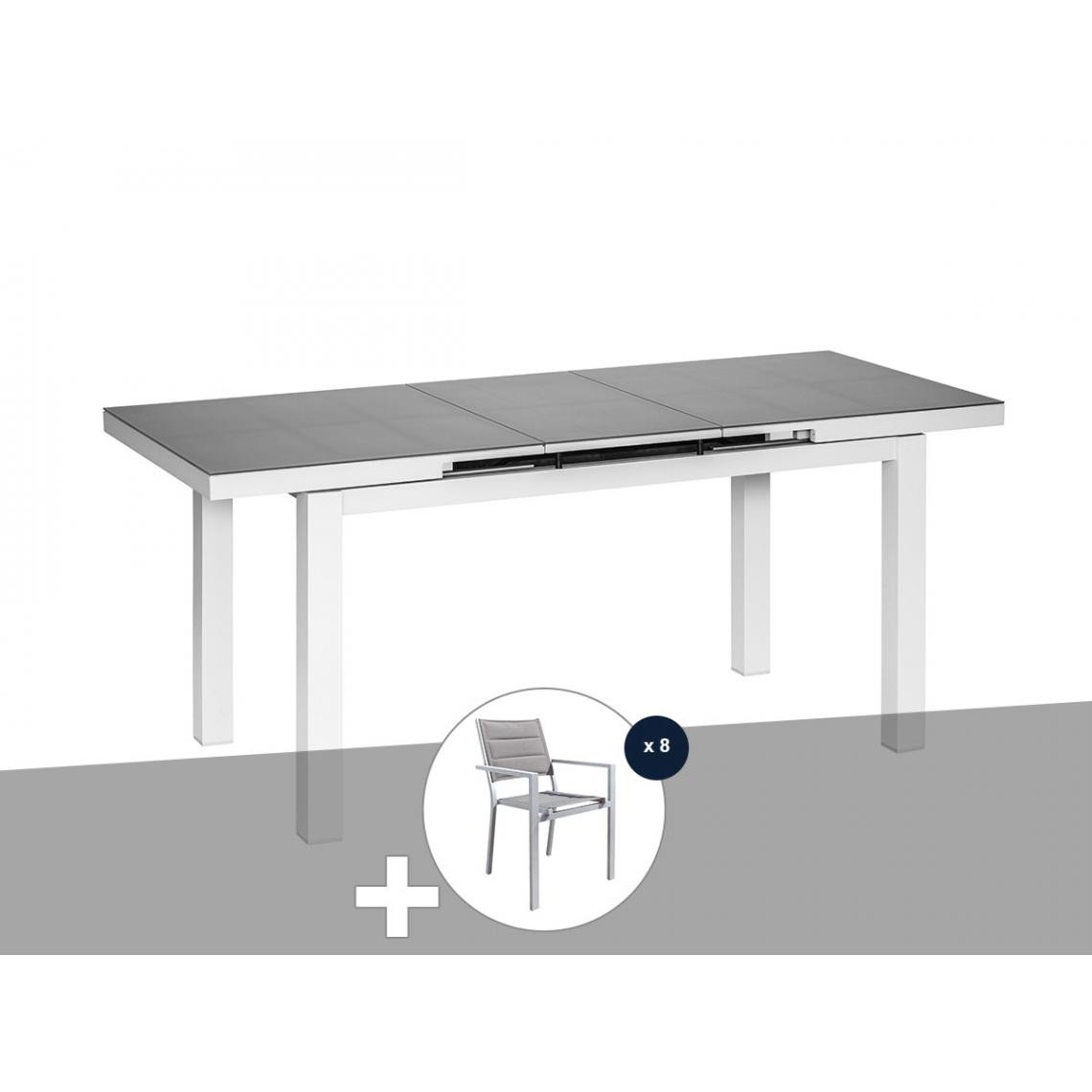 Jardiline - Table et chaise de jardin en aluminium gris perle Ibiza Perle avec 8 chaises - Jardiline - Tables de jardin