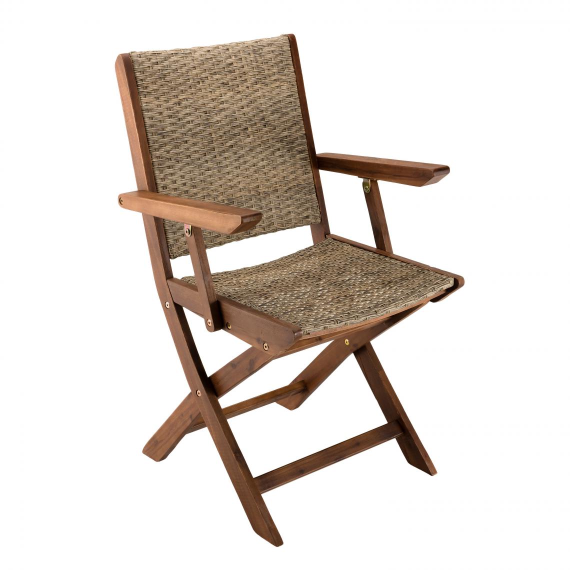 MACABANE - Lot de 2 fauteuils pliants bois Acacia et rotin synthétique - Chaises de jardin