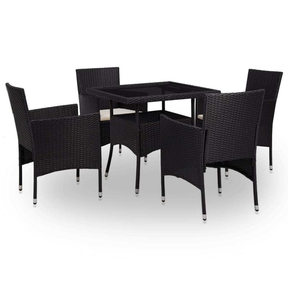 Uco - UCO Mobilier à dîner d'extérieur 5 pcs Noir Résine tressée et verre - Ensembles tables et chaises
