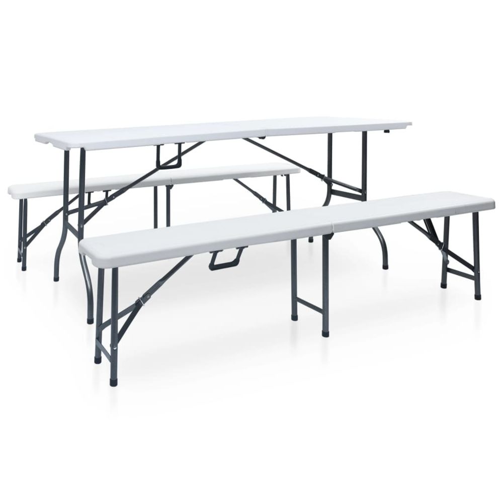 Vidaxl - vidaXL Table pliable de jardin avec 2 bancs 180 cm Acier et PEHD Blanc - Ensembles canapés et fauteuils