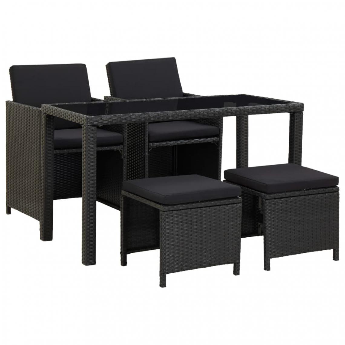 Chunhelife - Salon de jardin 5 pcs avec coussins Résine tressée Noir - Ensembles tables et chaises