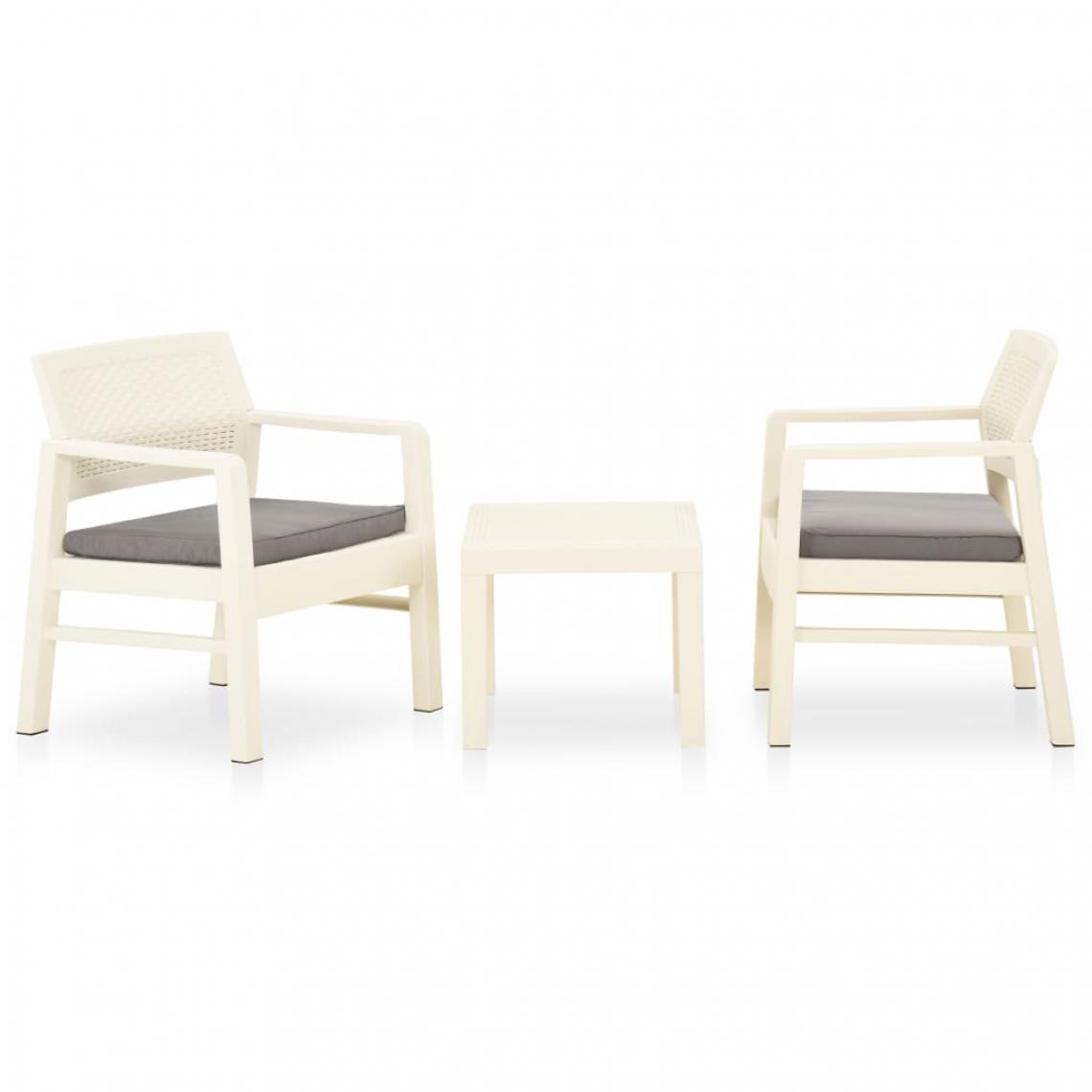 Chunhelife - Salon de jardin 3 pcs avec coussins Plastique Blanc - Ensembles canapés et fauteuils