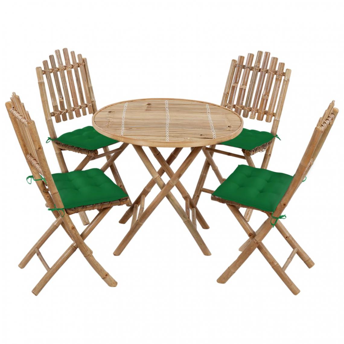 Chunhelife - Mobilier à dîner d'extérieur pliable 5 pcs avec coussins Bambou - Ensembles canapés et fauteuils
