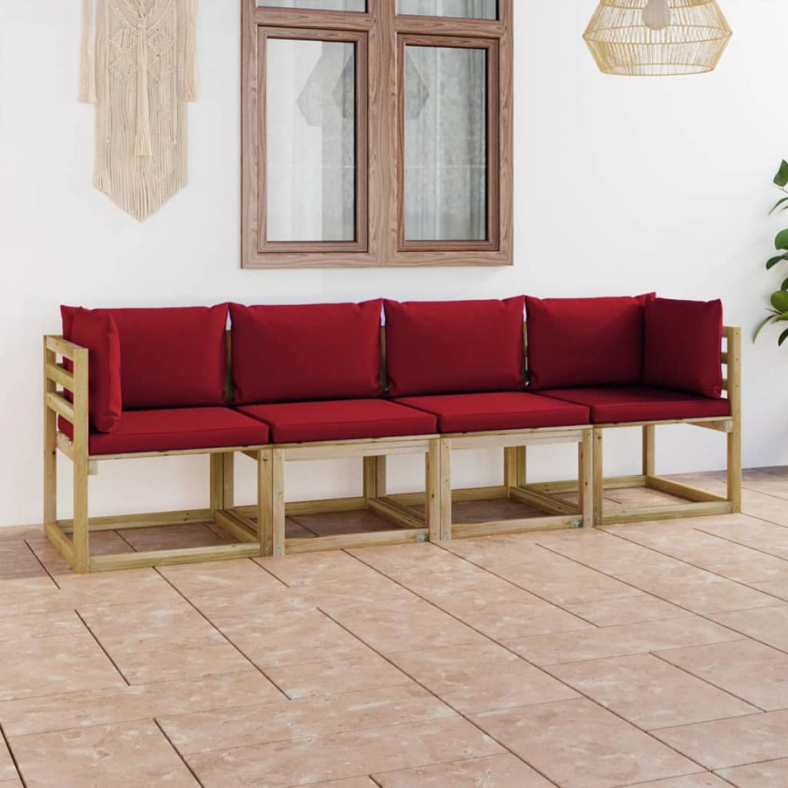 Chunhelife - Canapé de jardin 4 places avec coussins rouge bordeaux - Ensembles canapés et fauteuils
