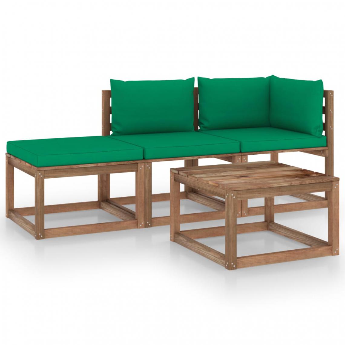 Vidaxl - vidaXL Salon palette de jardin 4pcs avec coussins Bois de pin imprégné - Ensembles canapés et fauteuils