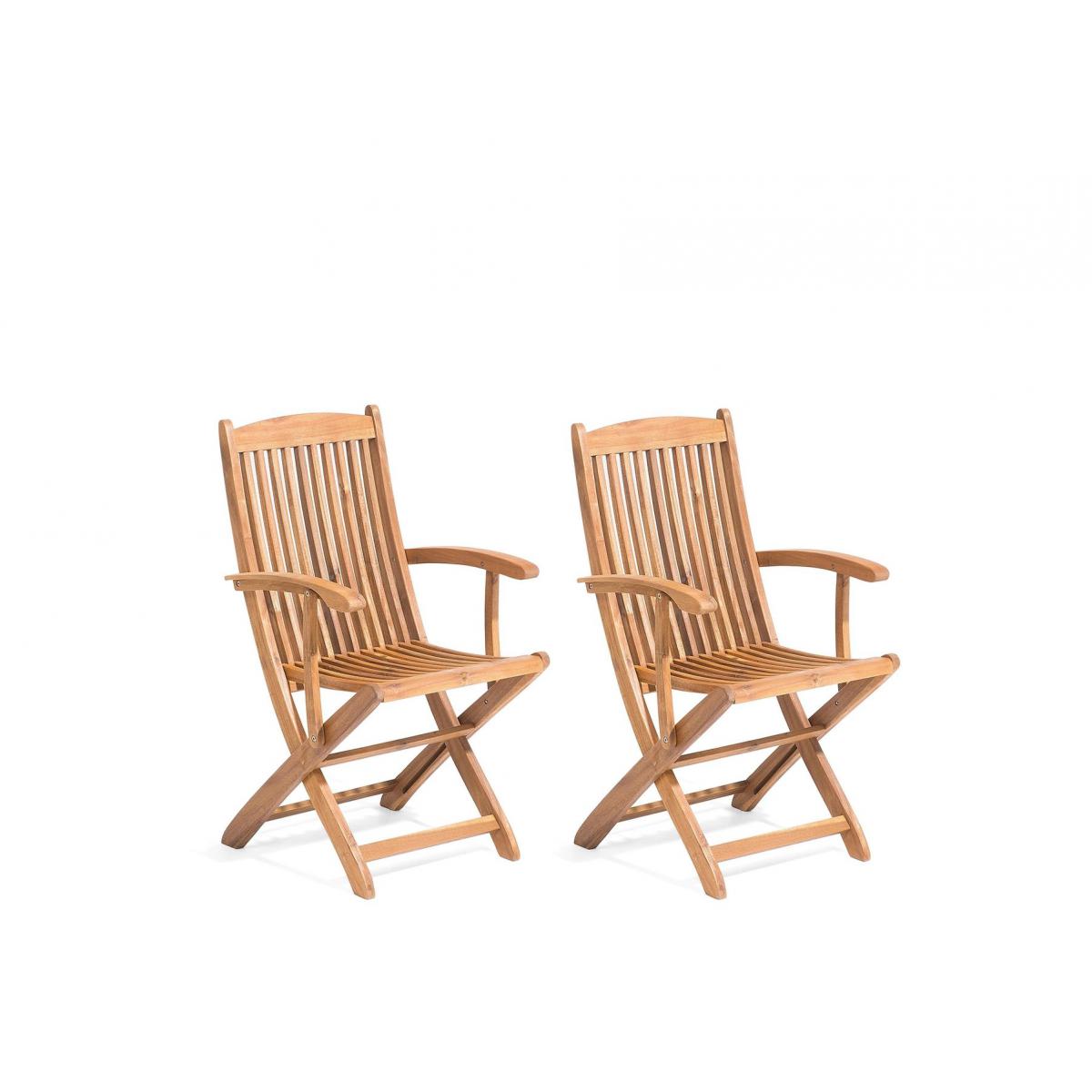 Beliani - Beliani Lot de 2 chaises de jardin pliantes en bois MAUI - marron clair - Chaises de jardin