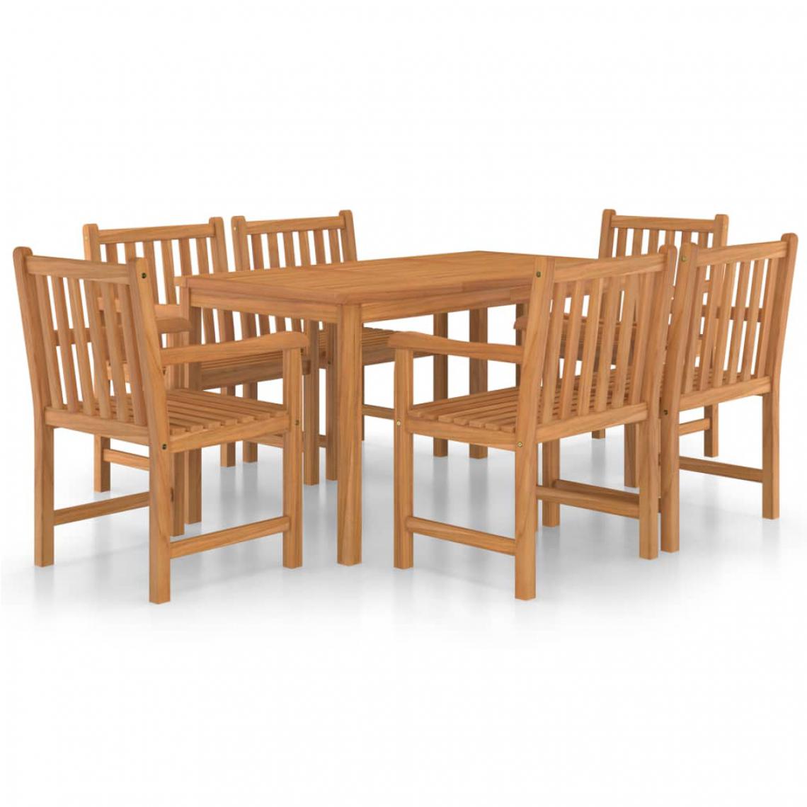 Chunhelife - Ensemble de salle à manger de jardin 7 pcs Bois de teck solide - Ensembles canapés et fauteuils
