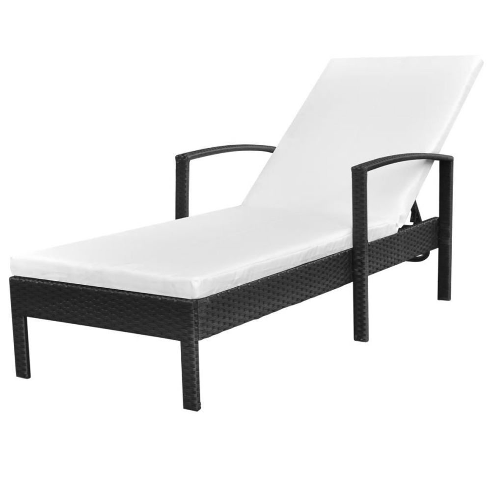 marque generique - Icaverne - Bains de soleil famille Chaise longue avec coussin Noir Résine tressée - Transats, chaises longues
