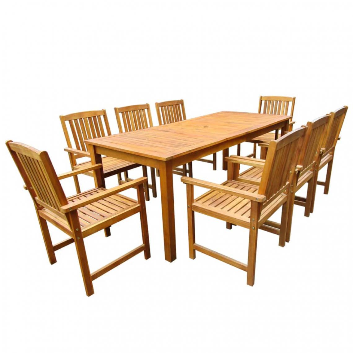 Chunhelife - Jeu de salle à manger d'extérieur 9 pcs Bois d'acacia solide - Ensembles tables et chaises