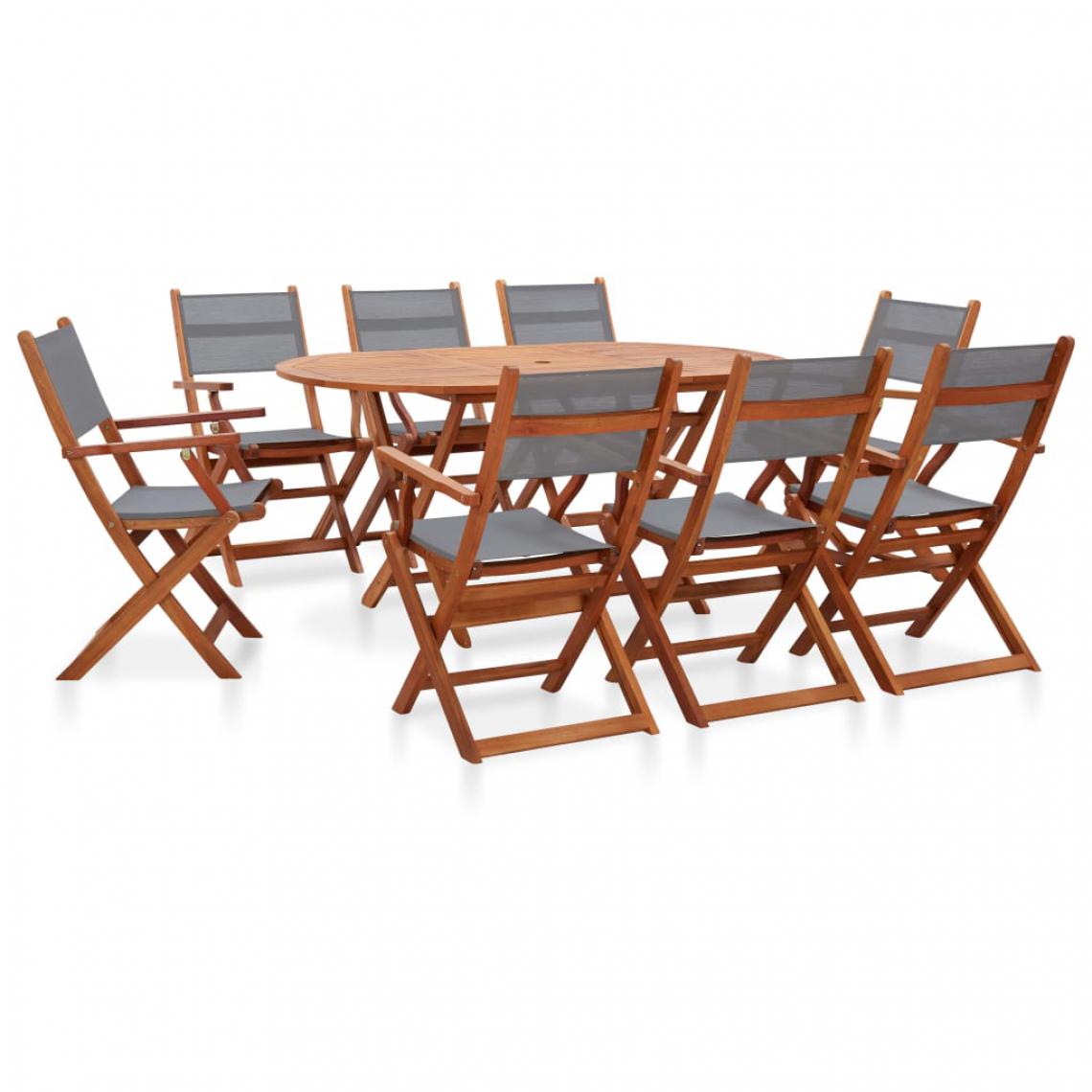Chunhelife - Mobilier à dîner d'extérieur 9 pcs Gris eucalyptus et textilène - Ensembles canapés et fauteuils