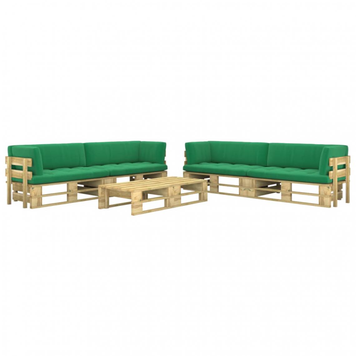 Chunhelife - Salon de jardin palette 6pcs avec coussins Pin imprégné de vert - Ensembles canapés et fauteuils