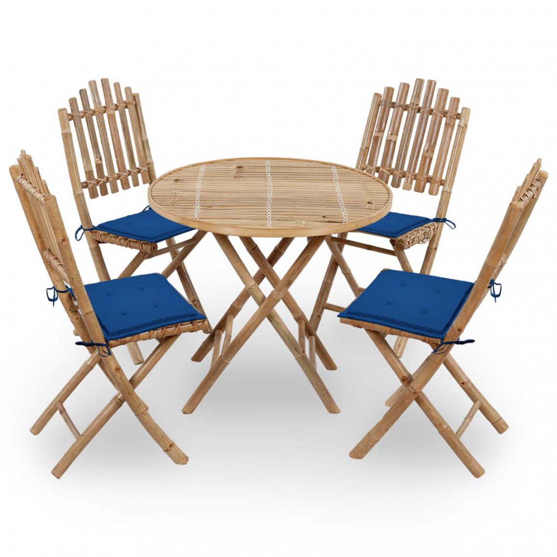 Chunhelife - Mobilier à dîner d'extérieur pliable 5 pcs avec coussins Bambou - Ensembles tables et chaises
