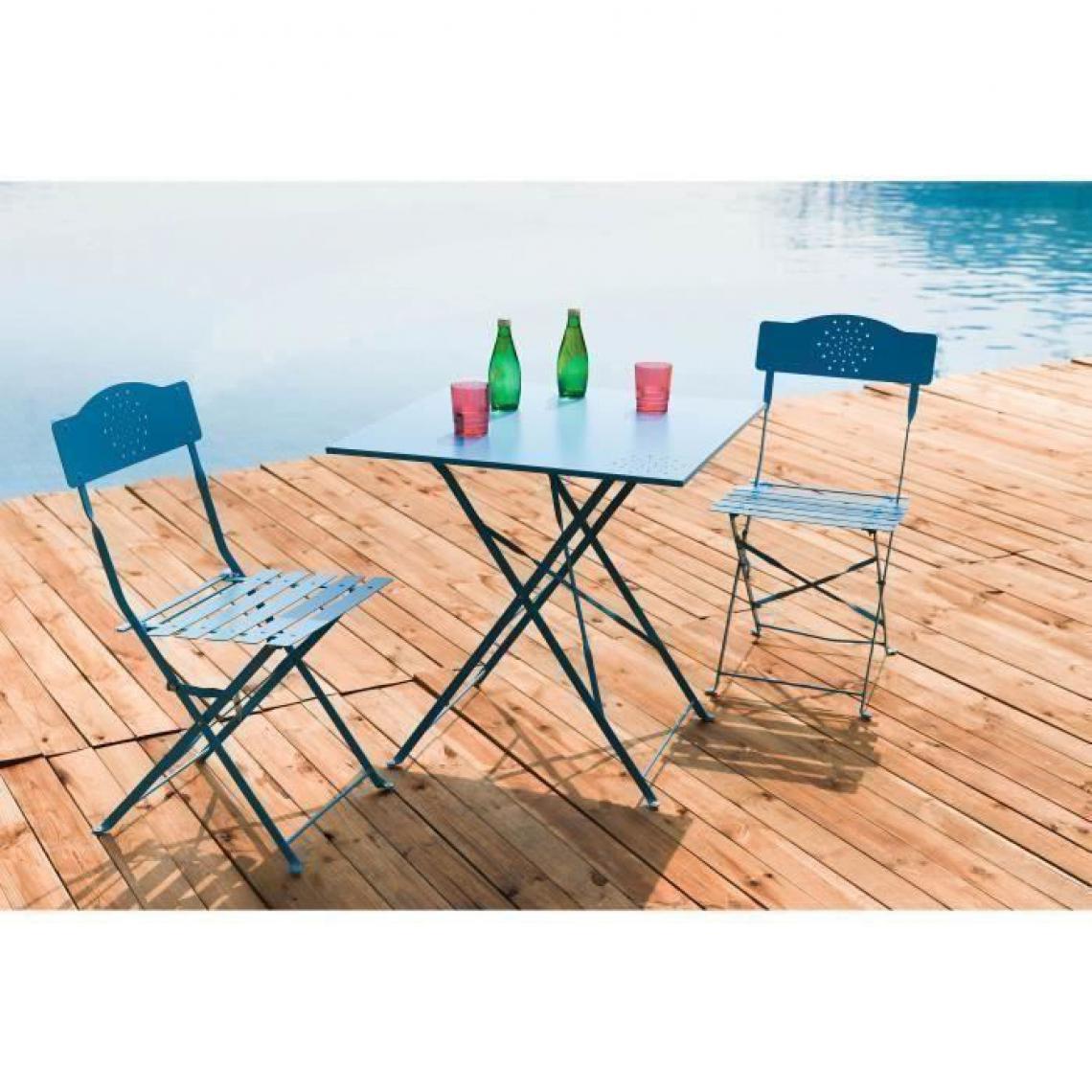 Sans Marque - Set bistrot 2 personnes - Table 70x70 cm + 2 chaises - Acier thermolaque - Bleu - HIENO - Ensembles tables et chaises