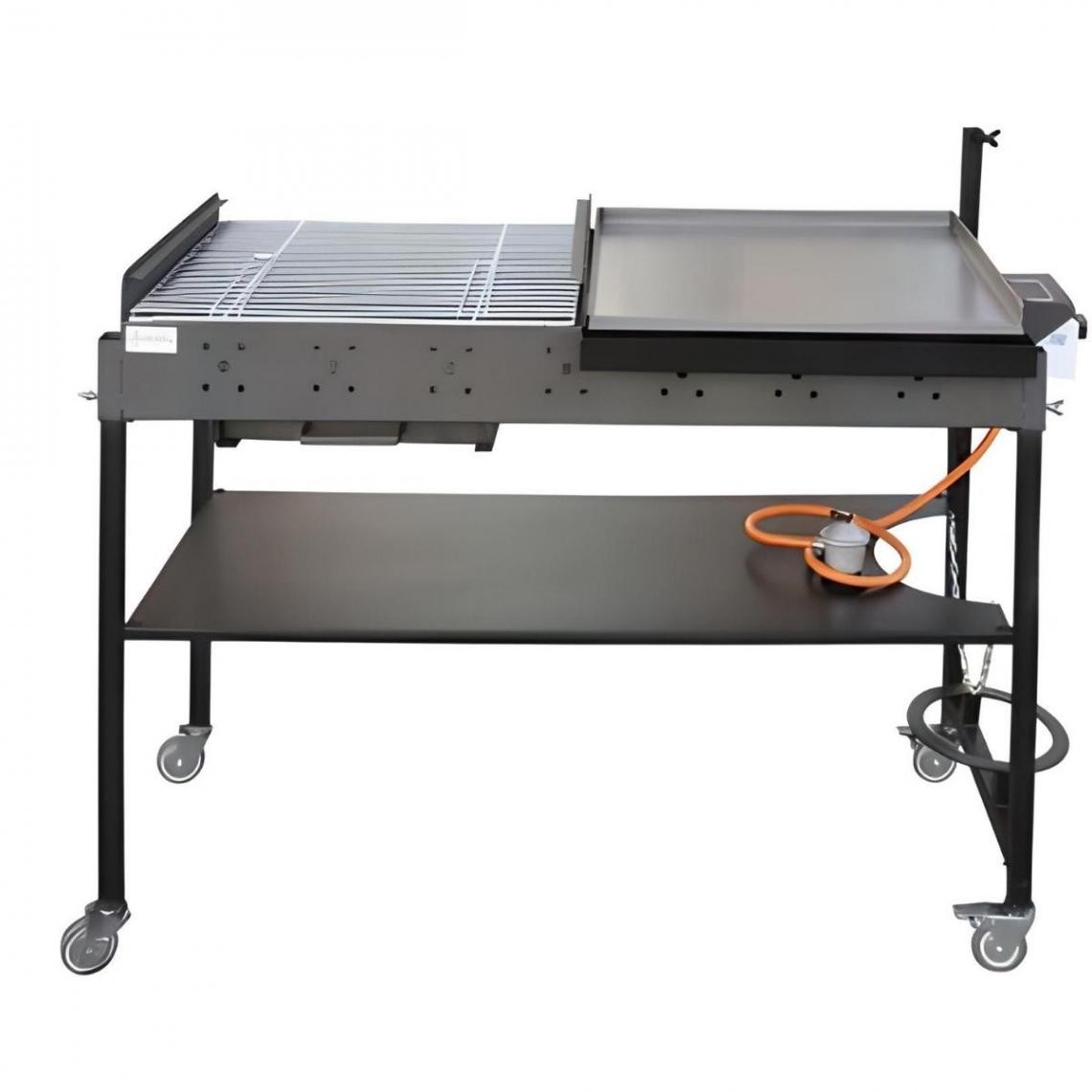 Visiodirect - Double Barbecue spéciale en Zinc coloris Gris - 145 x 100 x 57 cm - Barbecues gaz