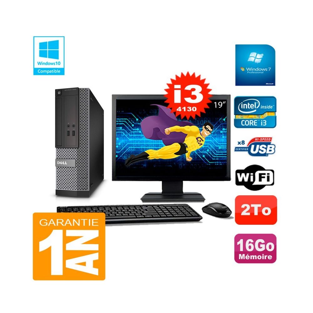 Dell - PC DELL 3020 SFF Ecran 19"" Core I3-4130 RAM 16Go Disque 2 To Wifi W7 - PC Fixe