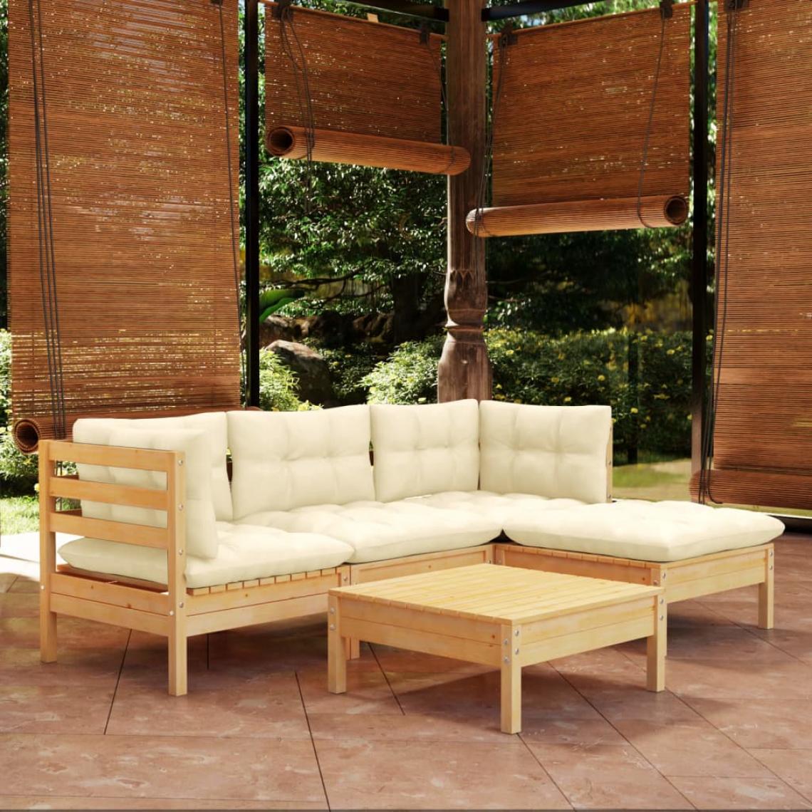 Vidaxl - vidaXL Salon de jardin 5 pcs avec coussins crème Bois de pin - Ensembles canapés et fauteuils
