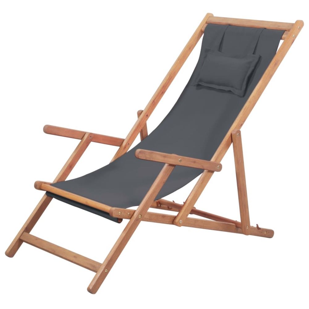 Vidaxl - vidaXL Chaise pliable de plage Tissu et cadre en bois Gris - Chaises de jardin