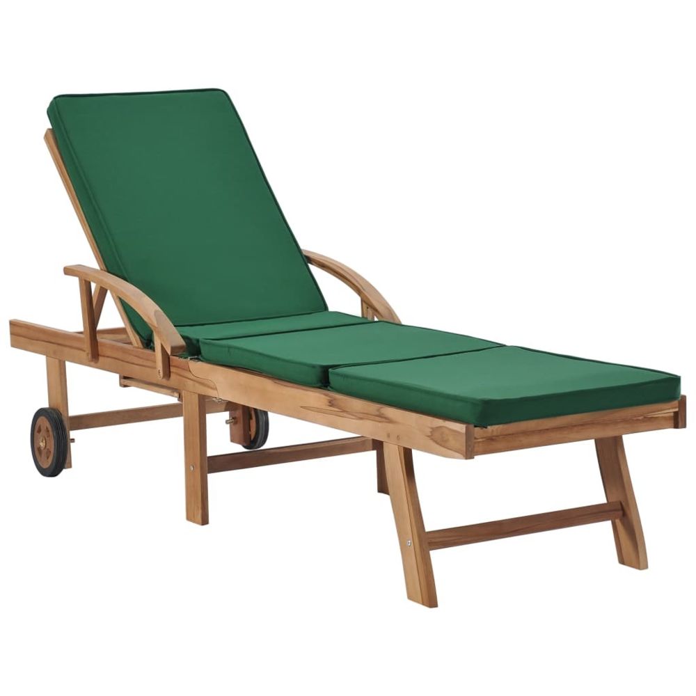Uco - UCO Chaise longue avec coussin Bois de teck solide Vert - Transats, chaises longues