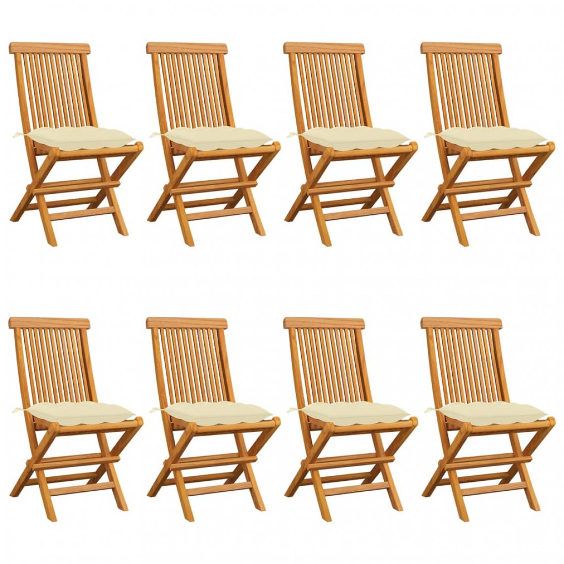 Vidaxl - vidaXL Chaises de jardin avec coussins blanc crème 8 pcs Teck massif - Chaises de jardin