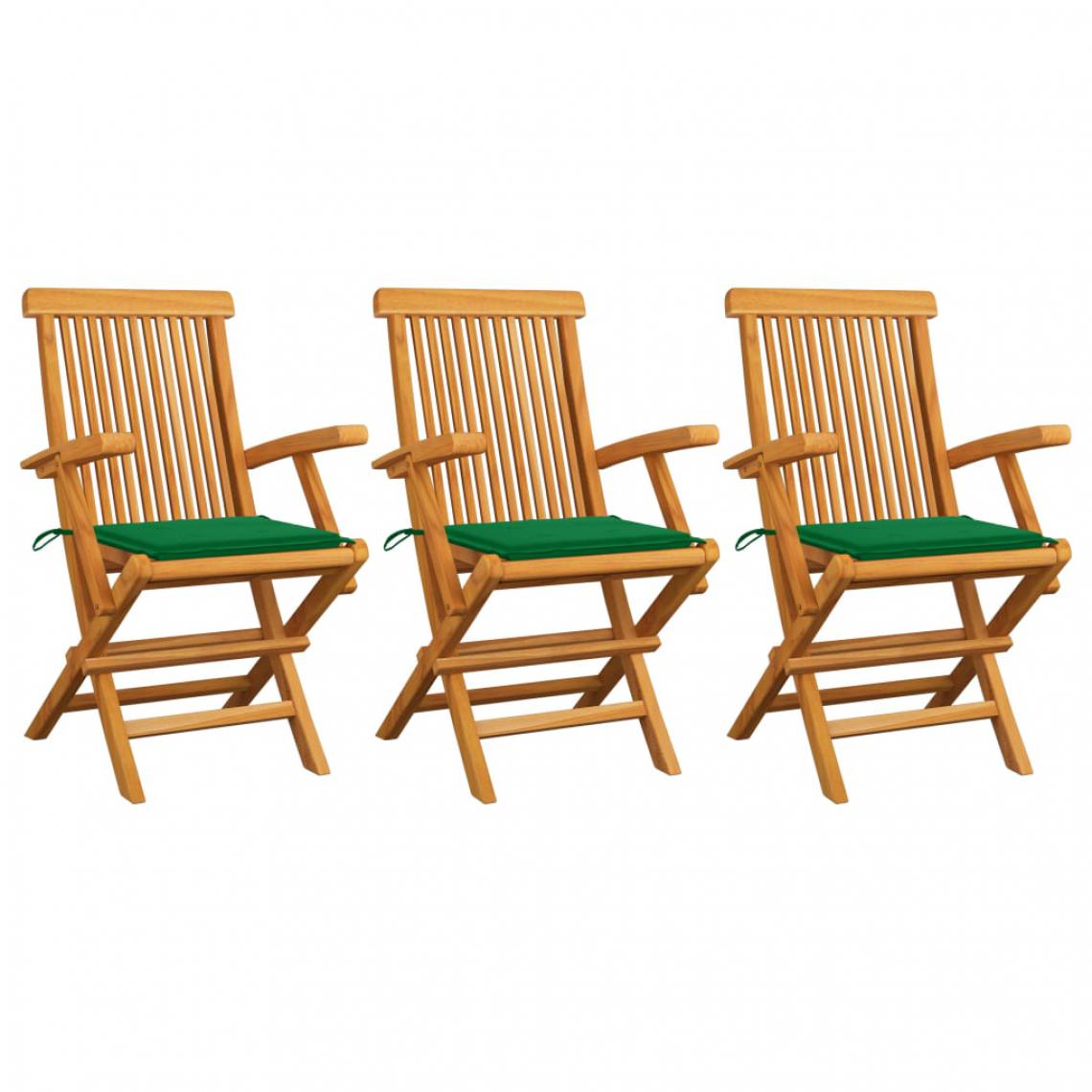 Vidaxl - vidaXL Chaises de jardin avec coussins vert 3 pcs Bois de teck massif - Chaises de jardin