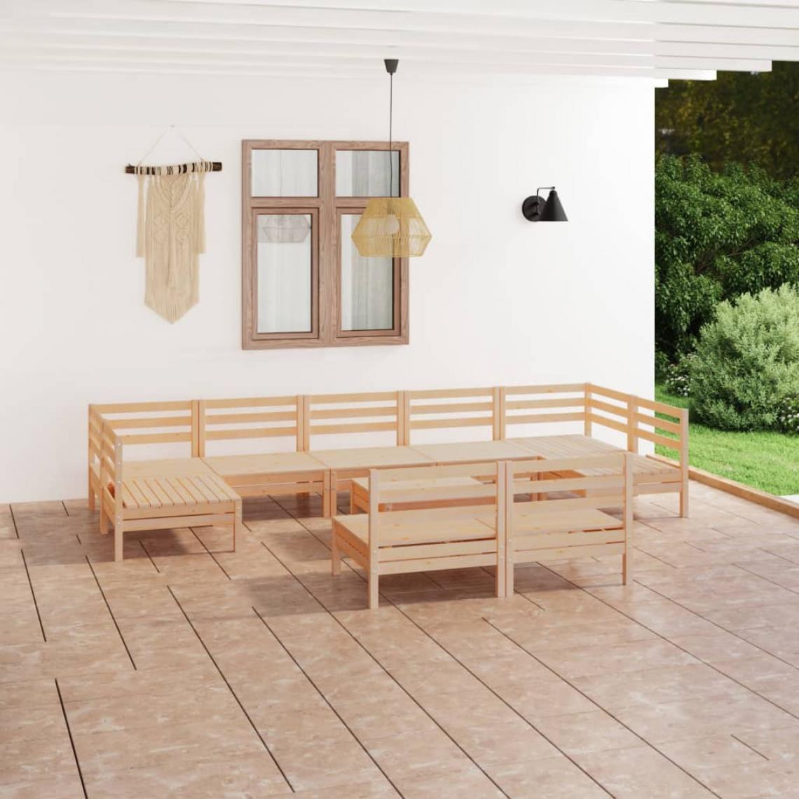 Vidaxl - vidaXL Salon de jardin 10 pcs Bois de pin massif - Ensembles canapés et fauteuils
