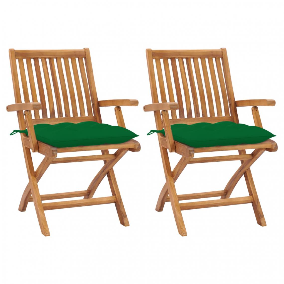 Vidaxl - vidaXL Chaises de jardin 2 pcs avec coussins vert Bois de teck massif - Chaises de jardin