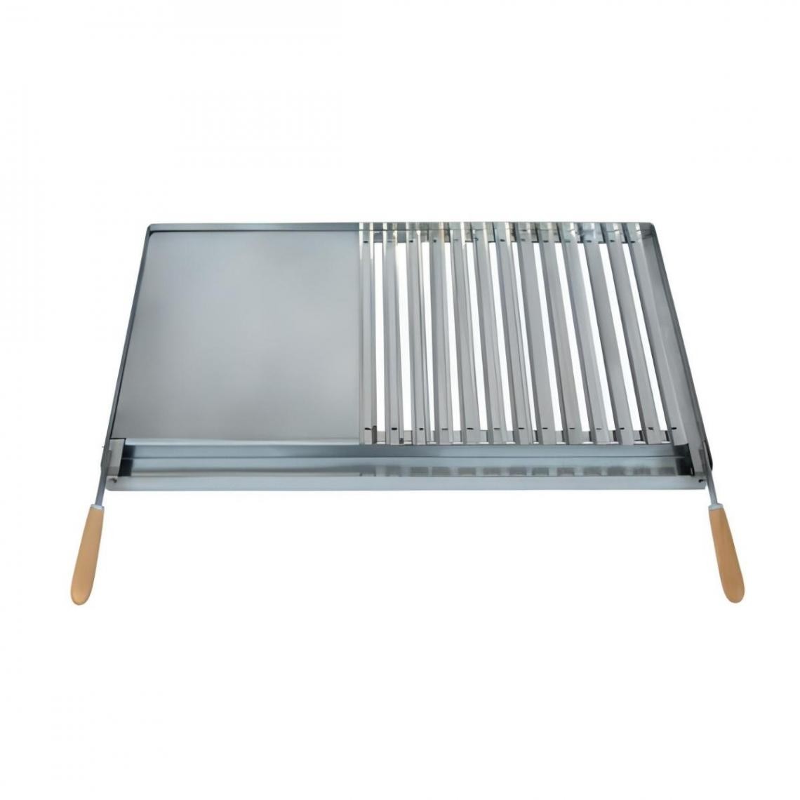 Visiodirect - Grille/Planche avec récupérateur de graisse en Inox coloris Gris - 57 x 43 cm - Accessoires barbecue