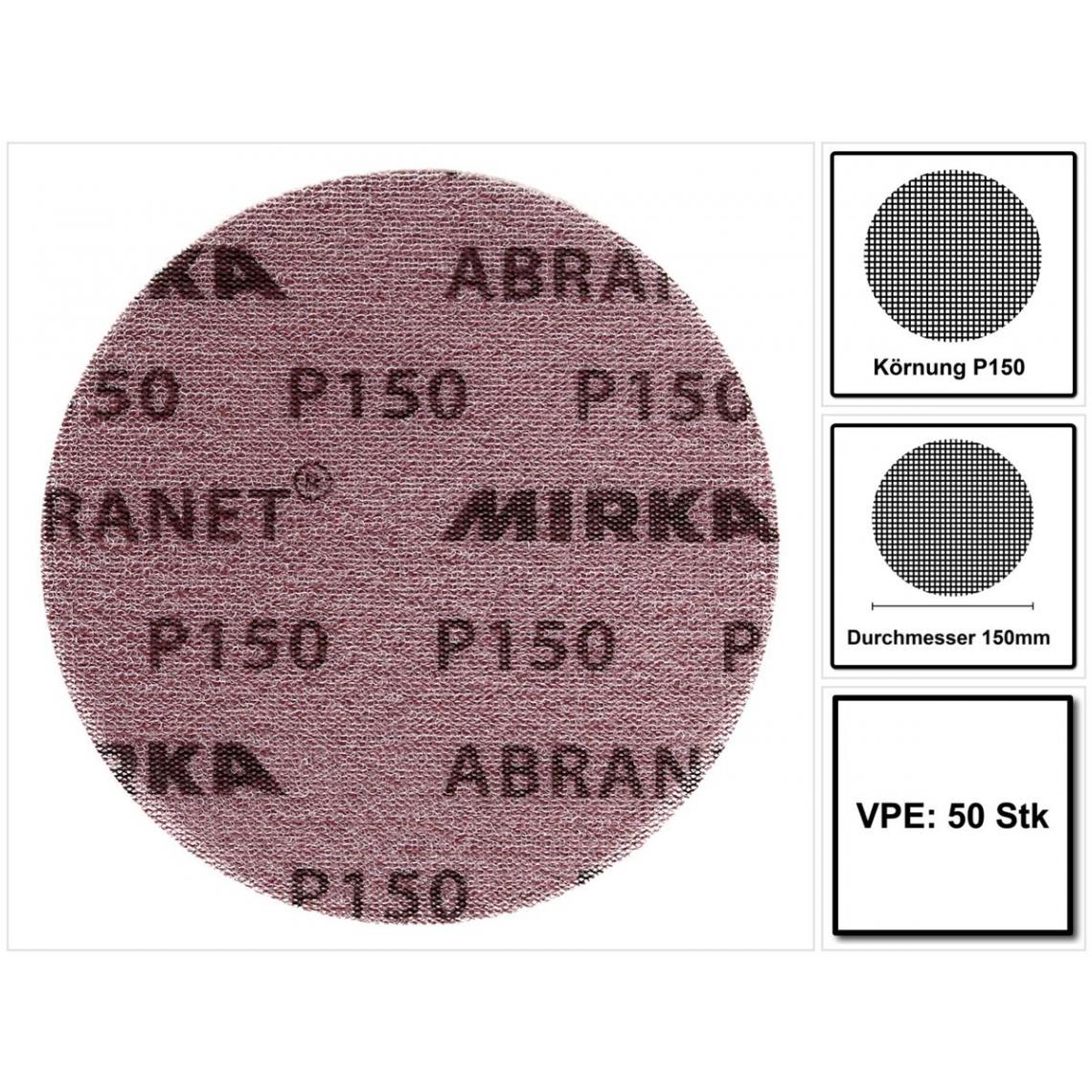 Mirka - Mirka ABRANET Disque 150mm P150, 50 Pièces. ( 5424105015 ) - Accessoires ponçage