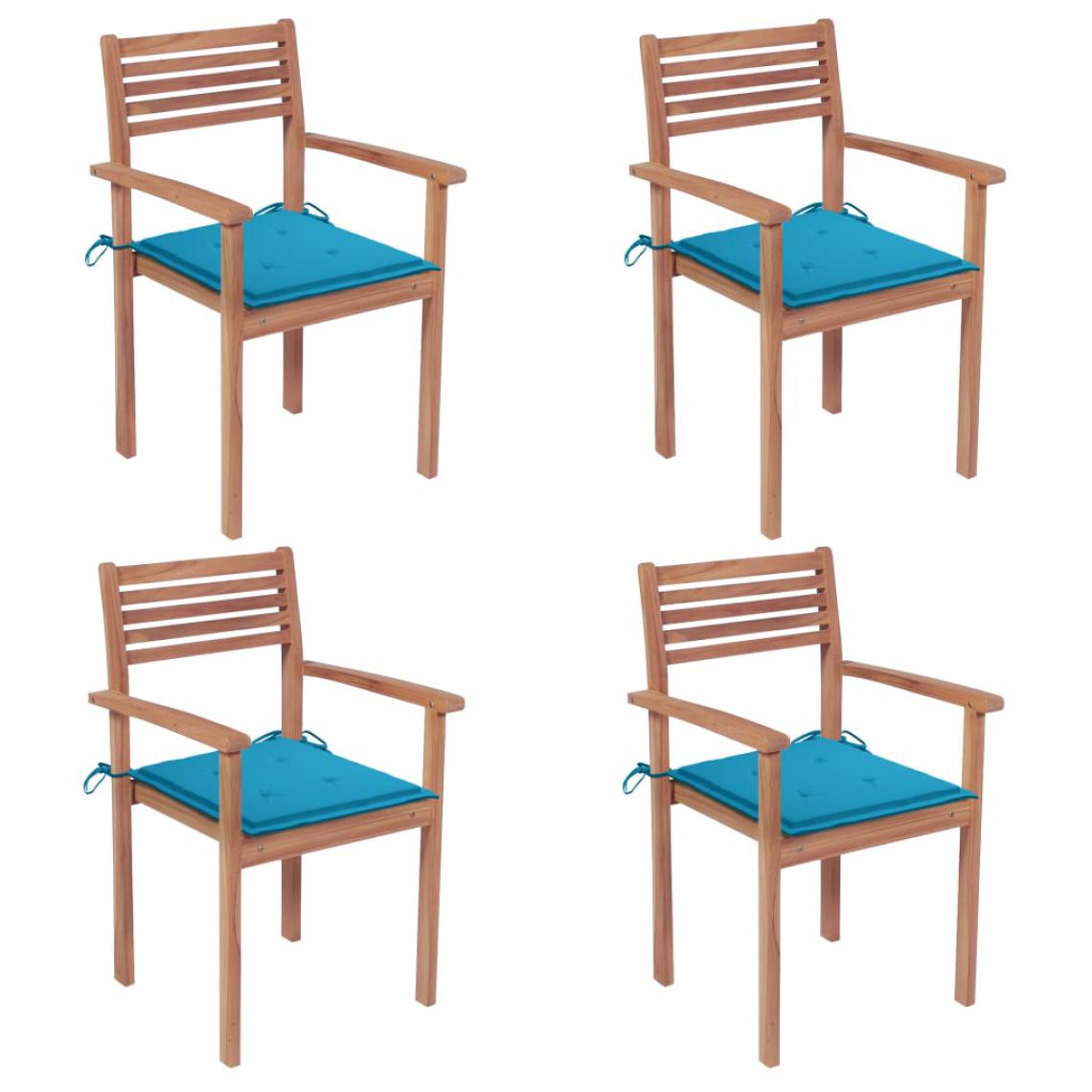 Vidaxl - vidaXL Chaises de jardin 4 pcs avec coussins bleu Bois de teck solide - Chaises de jardin