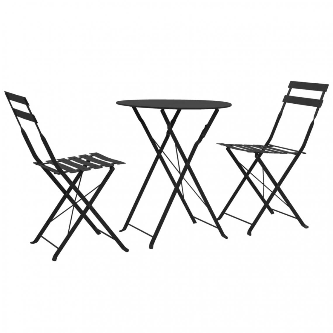Chunhelife - Mobilier de bistro 3 pcs Acier Noir - Ensembles tables et chaises