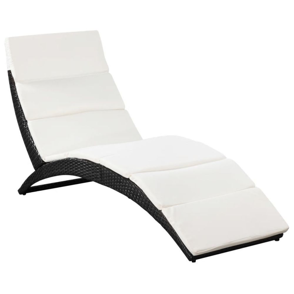 marque generique - Icaverne - Bains de soleil ensemble Chaise longue pliable avec coussin Noir Résine tressée - Transats, chaises longues
