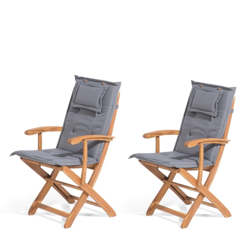 Beliani - Lot de 2 chaises en bois avec coussin gris foncé MAUI - Chaises de jardin