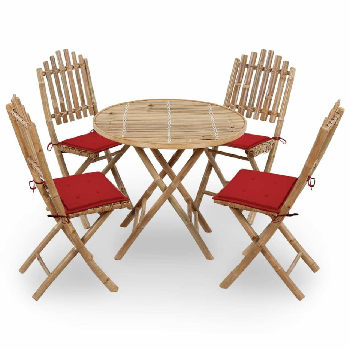 Vidaxl - vidaXL Mobilier à dîner d'extérieur pliable 5 pcs avec coussins Bambou - Ensembles canapés et fauteuils