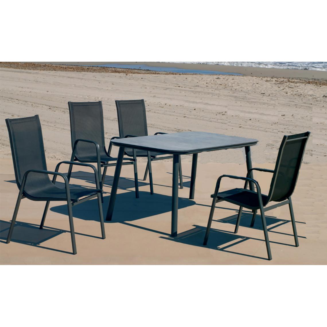 Pegane - Set de jardin en aluminium (table + 4 chaises ) coloris Anthracite - Ensembles canapés et fauteuils