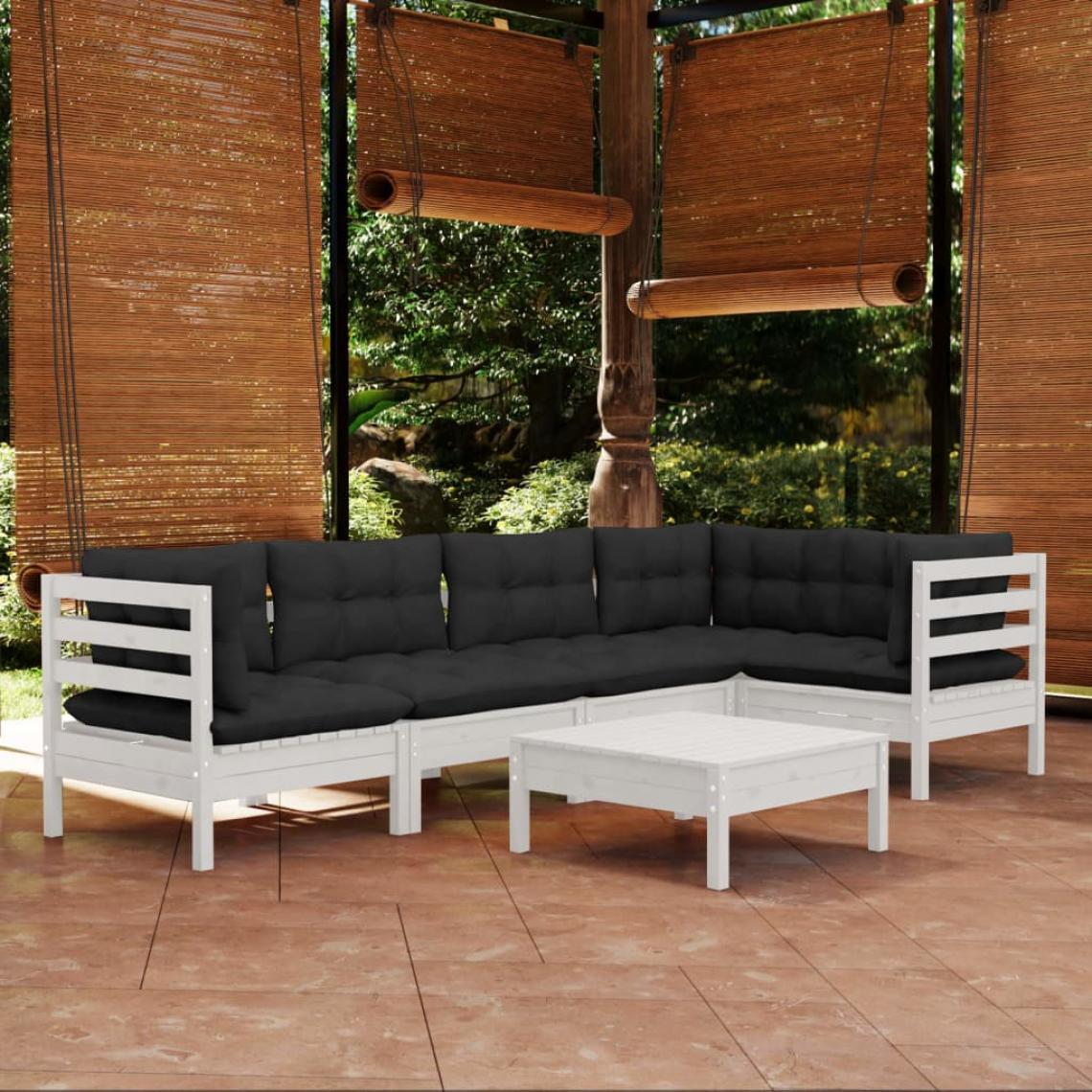 Vidaxl - vidaXL Salon de jardin 6 pcs avec coussins Blanc Bois de pin - Ensembles canapés et fauteuils