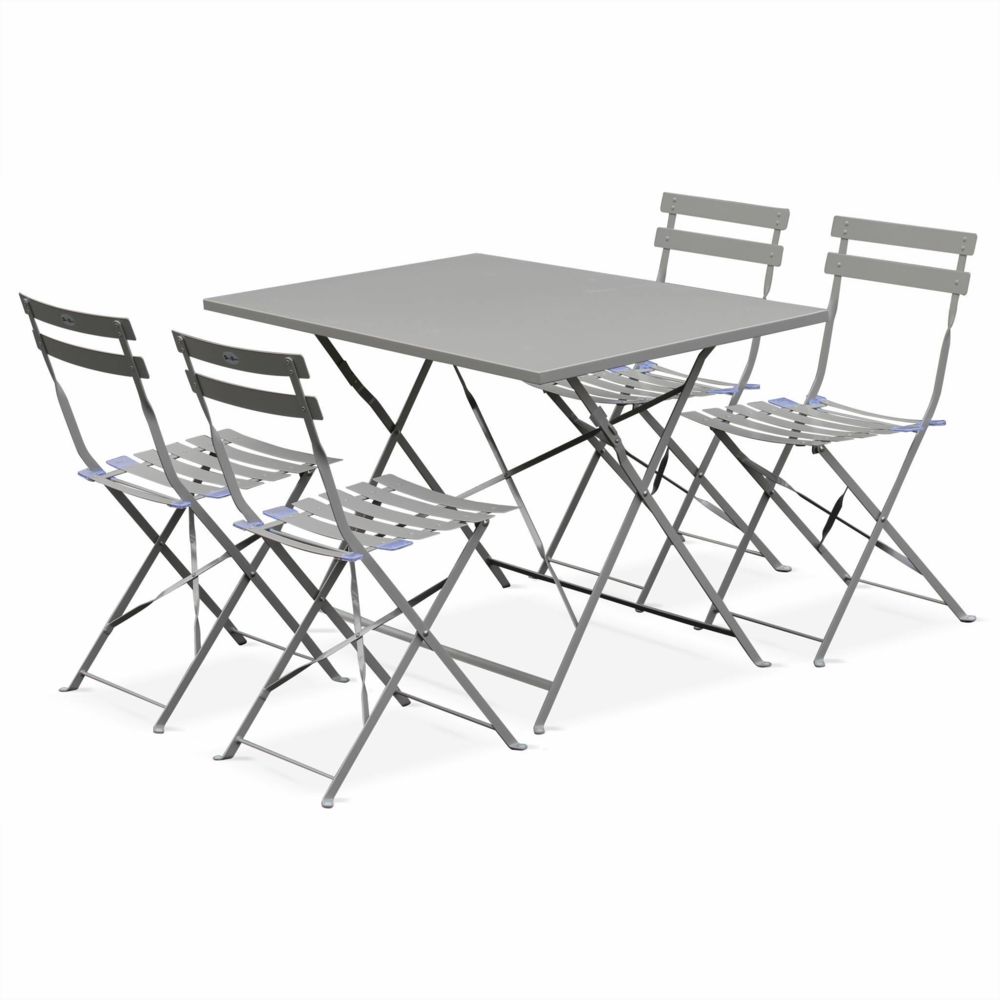 Alice'S Garden - Salon de jardin bistrot pliable - Emilia rectangulaire gris taupe 110x70cm avec quatre chaises pliantes, acier thermolaqué - Ensembles tables et chaises