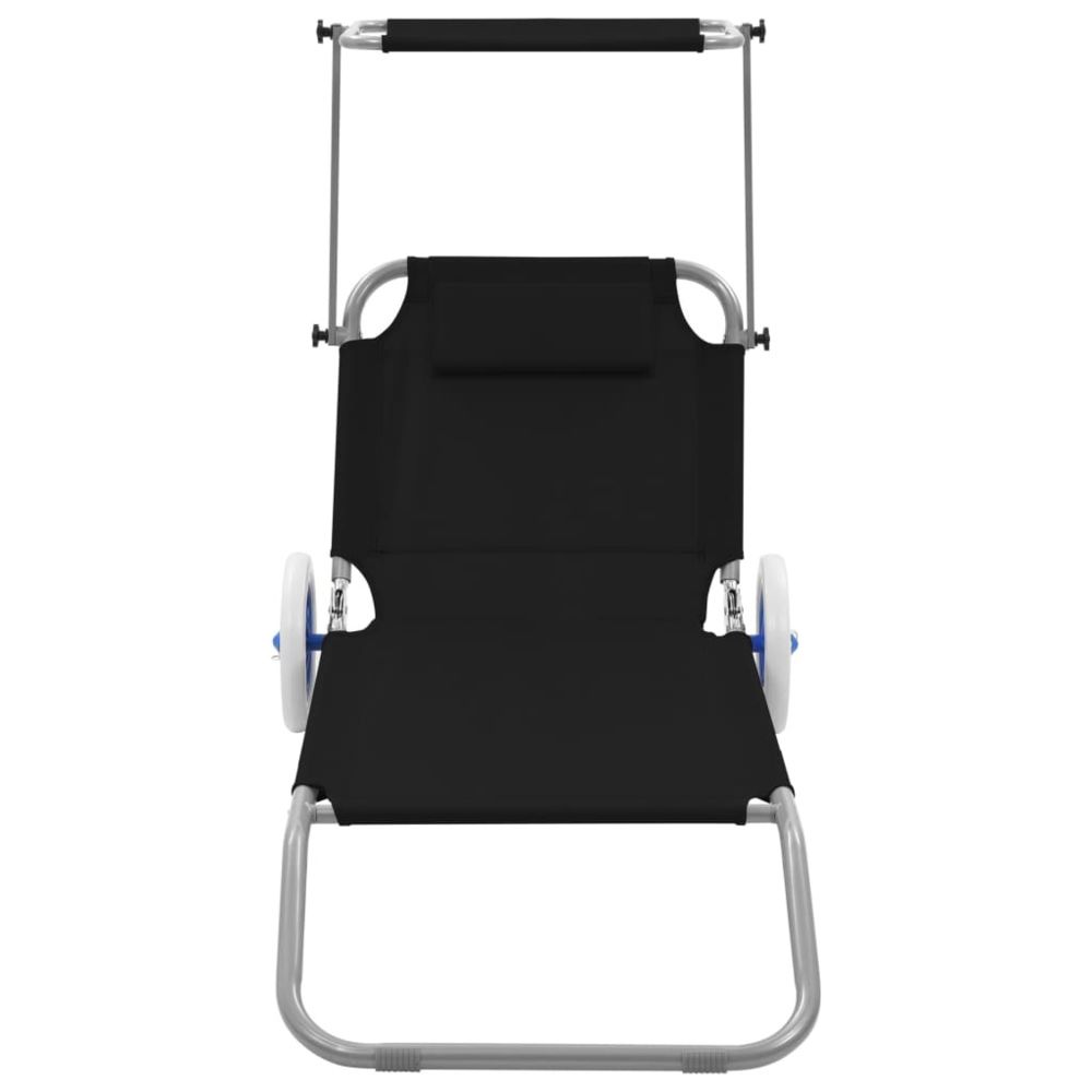 marque generique - Icaverne - Bains de soleil serie Chaise longue pliable avec auvent et roues Acier Noir - Transats, chaises longues