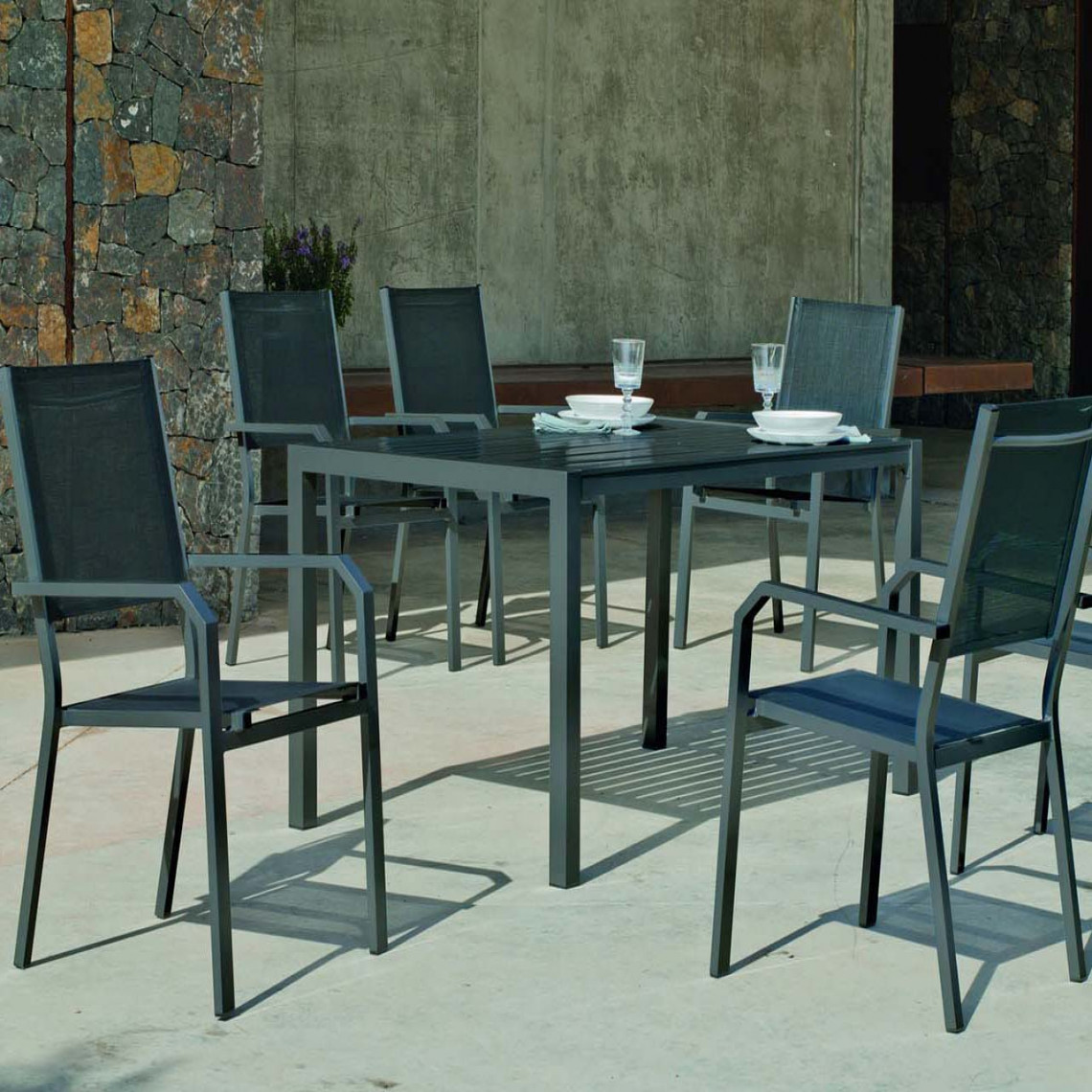 Hevea - Salon de jardin en aluminium 6 personnes Palma gema - Ensembles tables et chaises